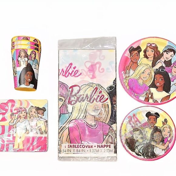 Barbie Disposable Tableware Set - Pink and Yellow - Picture 2 of 11